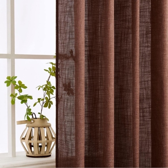 MIULEE CHOCOLATE BROWN LINEN CURTAINS 52x90 SEMI SHEER 2 PANELS NEW - Picture 4 of 9